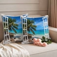 thumbnail image 2 of Summer Beach Outdoor Waterproof Pillow Covers, Window Seascape Palm Trees Oceans Decorative Square Throw Pillowcase Sofa Cushion Sham for Patio/Couch/Chair, 16"x16" 2 Pack, 2 of 8