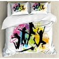 thumbnail image 1 of Youth Queen Size Duvet Cover Set, Jumping People Set Against Spray Paint Elements Teenagers Having Fun Energy Activity, Decorative 3 Piece Bedding Set with 2 Pillow Shams, Multicolor, by Ambesonne, 1 of 3