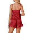 thumbnail image 4 of Ensemble de Pyjamas en Satin 3 Pcs pour Femmes, Haut Cami et Shorts, Vêtements de Nuit avec Robe, Bourgogne, 4 of 5