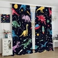 thumbnail image 4 of Cartoon Dinosaur Blackout Curtains, Creative Hand Painted Star Theme Fun Planet Rocket Space Print Rod Pocket Window Treatments Drapes for Kidsroom Nursery Boys Bedroom 84" W X 84" L, 4 of 8