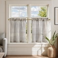 thumbnail image 1 of Striped Linen Kitchen Curtains 24 Inches Length Tier Curtains Farmhouse Modern Cafe Small Window Treatments Airy Light Filtering Rod Pocket for Living Room Bathroom 2 Panels Jet Black, 1 of 8