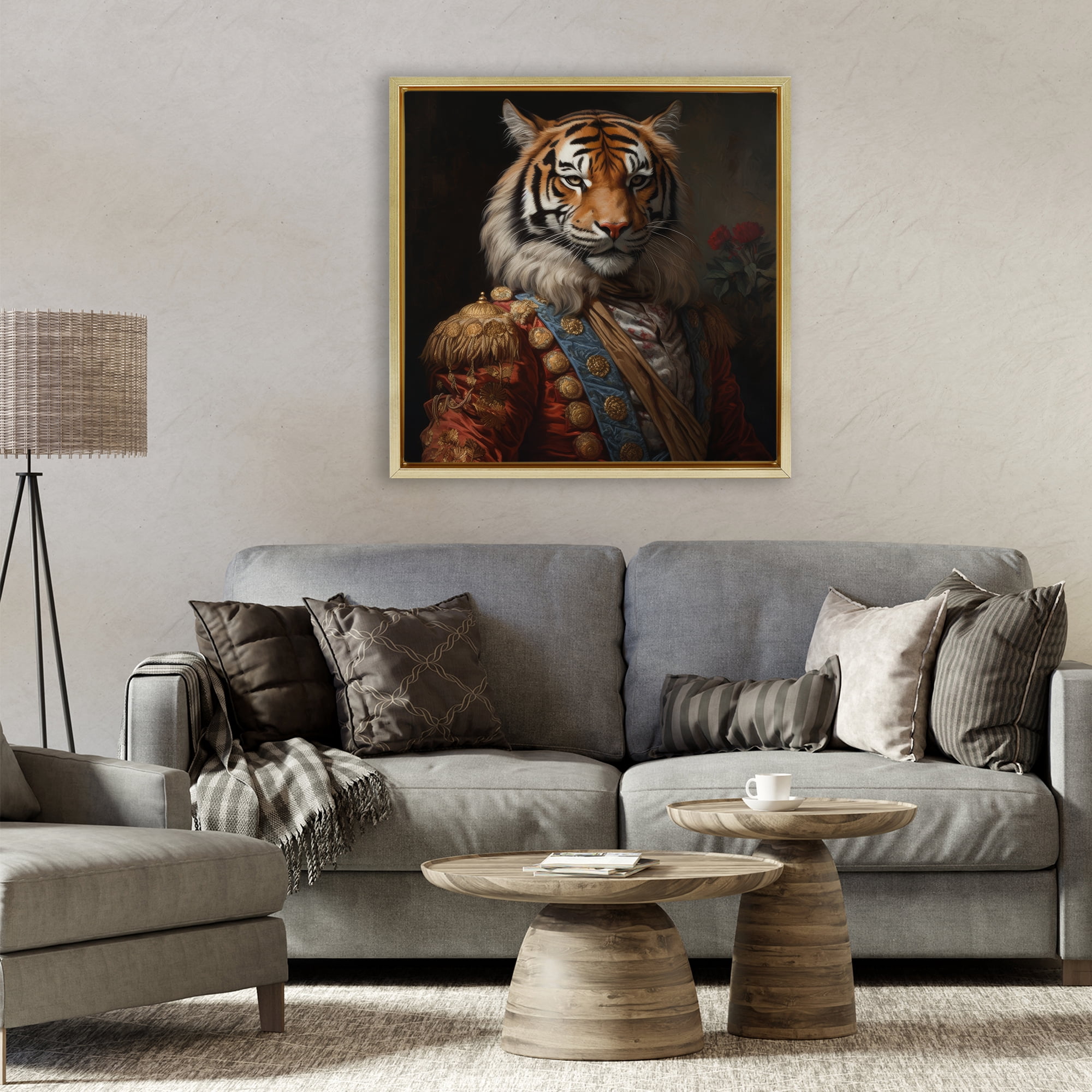 Stupell Industries Noble Tiger Transformation Gold Framed Floater Canvas Wall Art, design by Lazar Studio