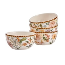 Bico Blooming Moment Ceramic Cereal Bowls Set of 4, 26oz, for Pasta, Salad, Cereal, Soup & Microwave & Dishwasher Safe