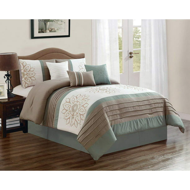Hgmart Bedding Comforter Set Bed In A Bag 7 Piece Luxury Embroidery Microfiber Bedding Sets Oversized Bedroom Comforters Cal King Size Sage Walmart Com Walmart Com