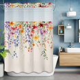 thumbnail image 6 of Spring Floral No Hooks Shower Curtain with Snap-in Liner Watercolor Flowers Green Leaf Linen Texture Retro Shower Curtains for Bathroom, Waterproof, Easy Install, Washable 48"x72", 6 of 9