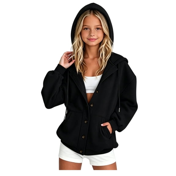 SJLDQY Girls Hoodies Casual Hooded Sweatshirt Long Sleeve Zip Up Pullover Tops Size 4-5 Years