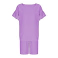 thumbnail image 6 of HaiMao Girls Summer Outfits Clearance 2 Piece Cute Ruffle Sleeve T-Shirt and Shorts Clothing Sets Purple 10-11Years, 6 of 8