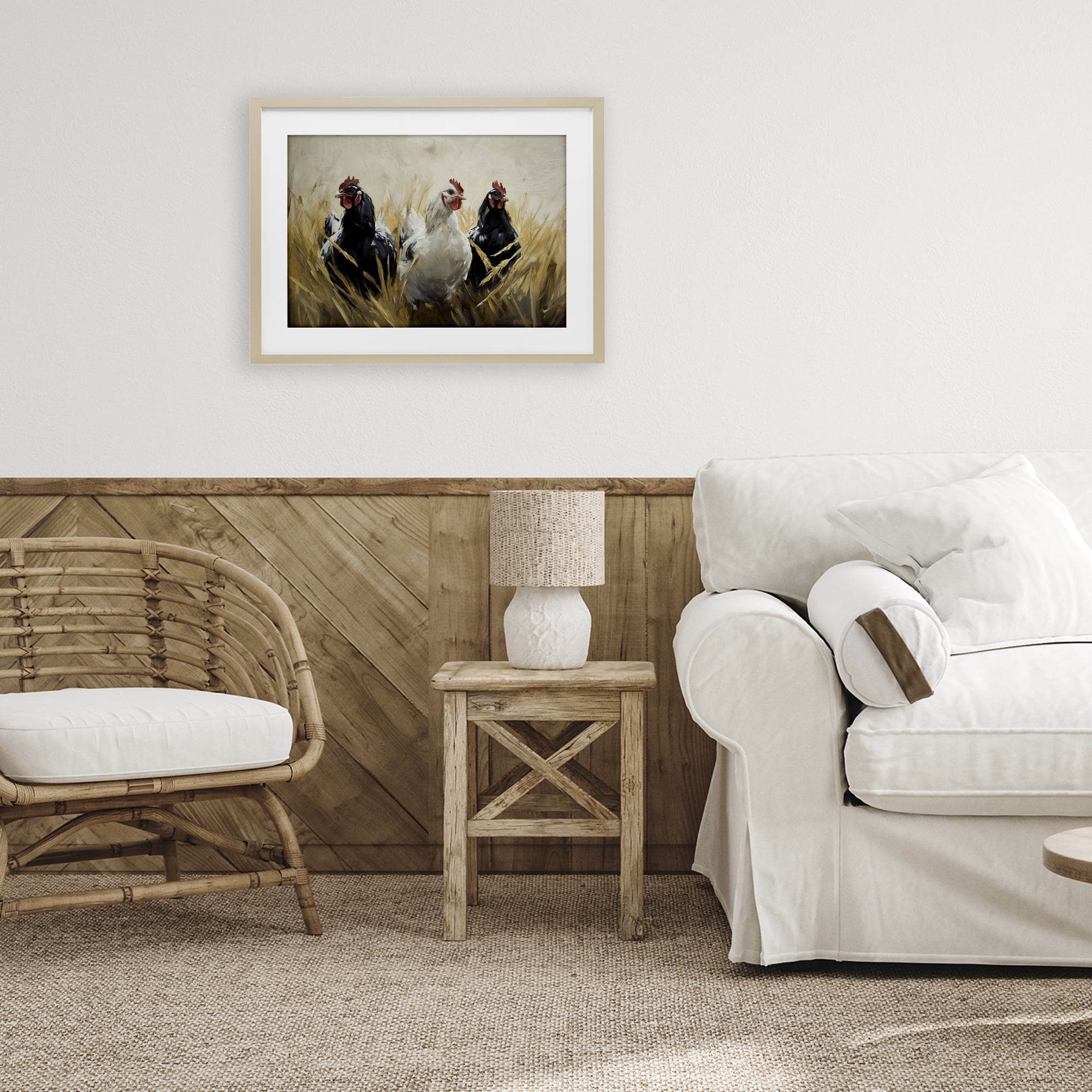 Stupell Industries Chickens In Wheat Field Birch Framed Print Under Glass, design by Tina LeCour