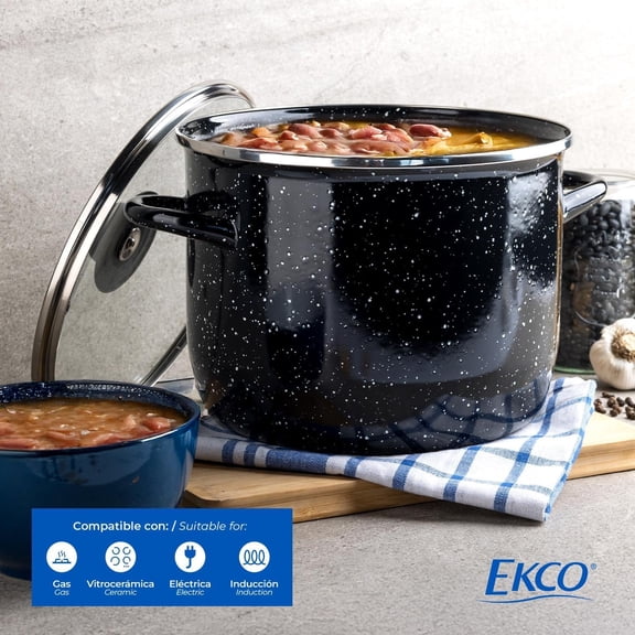 EKCO EOS 8-Quart Speckled Stockpot with Glass Lid (Black)