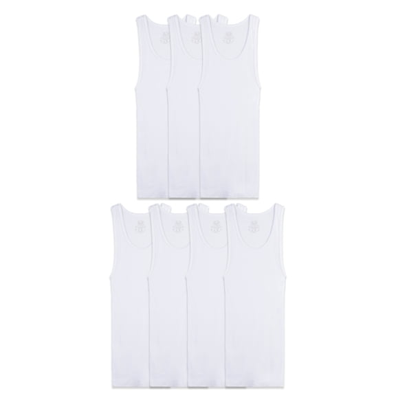 Fruit of the Loom Boys Undershirts, 7 Pack White Cotton Tank Tops, Sizes XS-XL