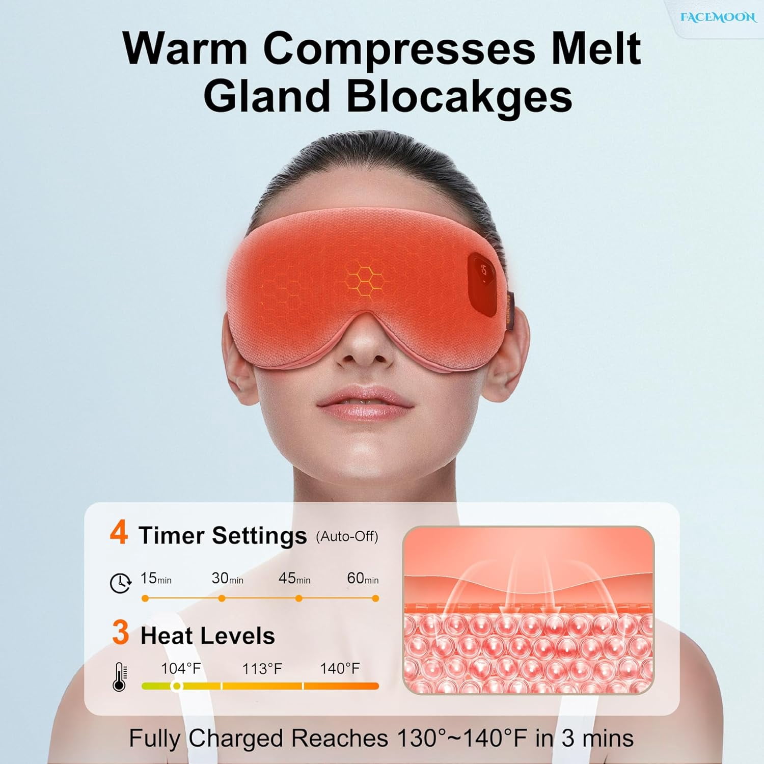 Heated Eye Mask for Dry Eyes: Warm Compress for Digital Tired Eyes, Stye Relief - Cordless, Adjustable Heat & Timer Settings - Airplane/Road Travel, Sleep aid, Office nap Pink