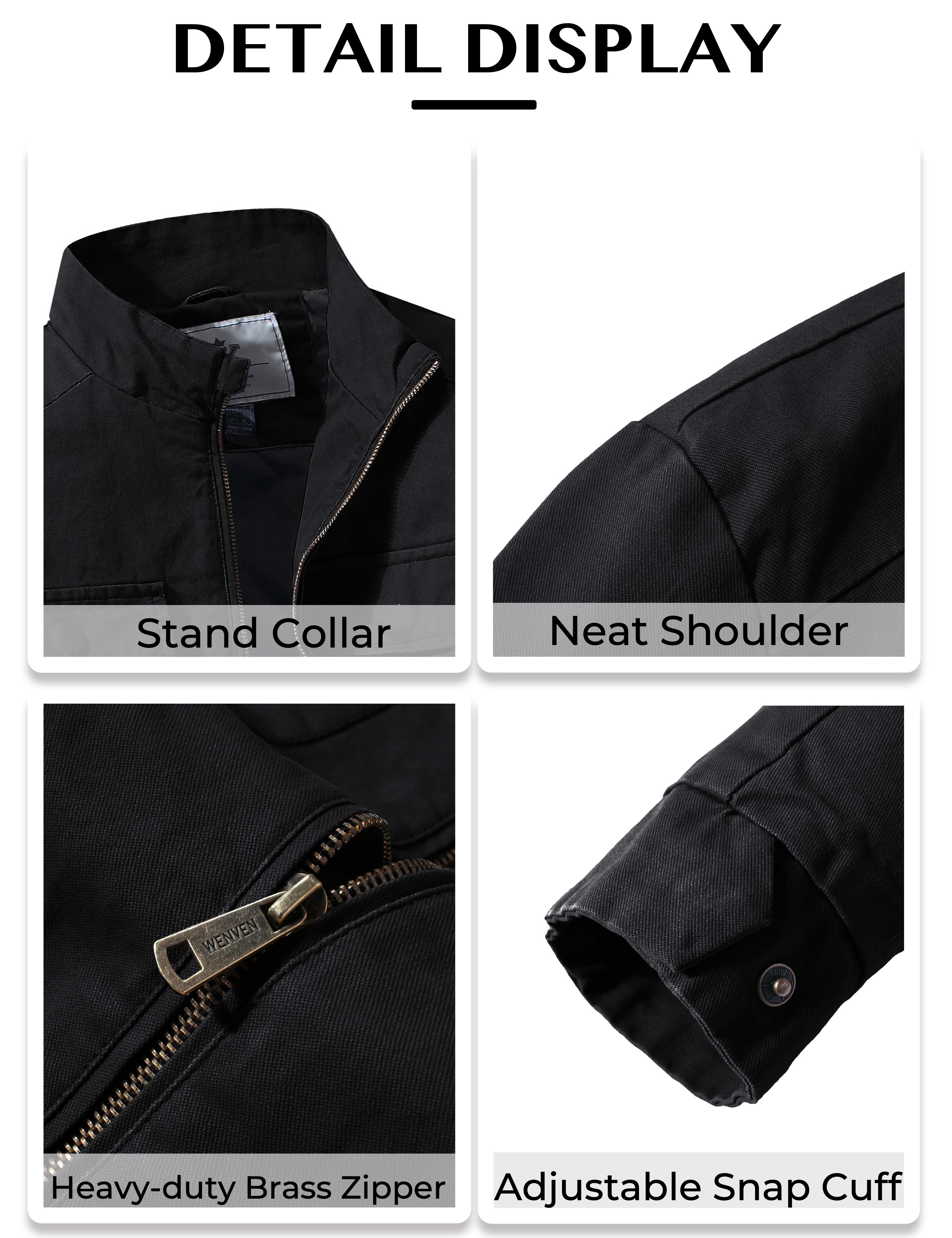 WenVen Men's Lightweight Cotton Canvas Jacket – Casual Military Style With Stand Up Collar