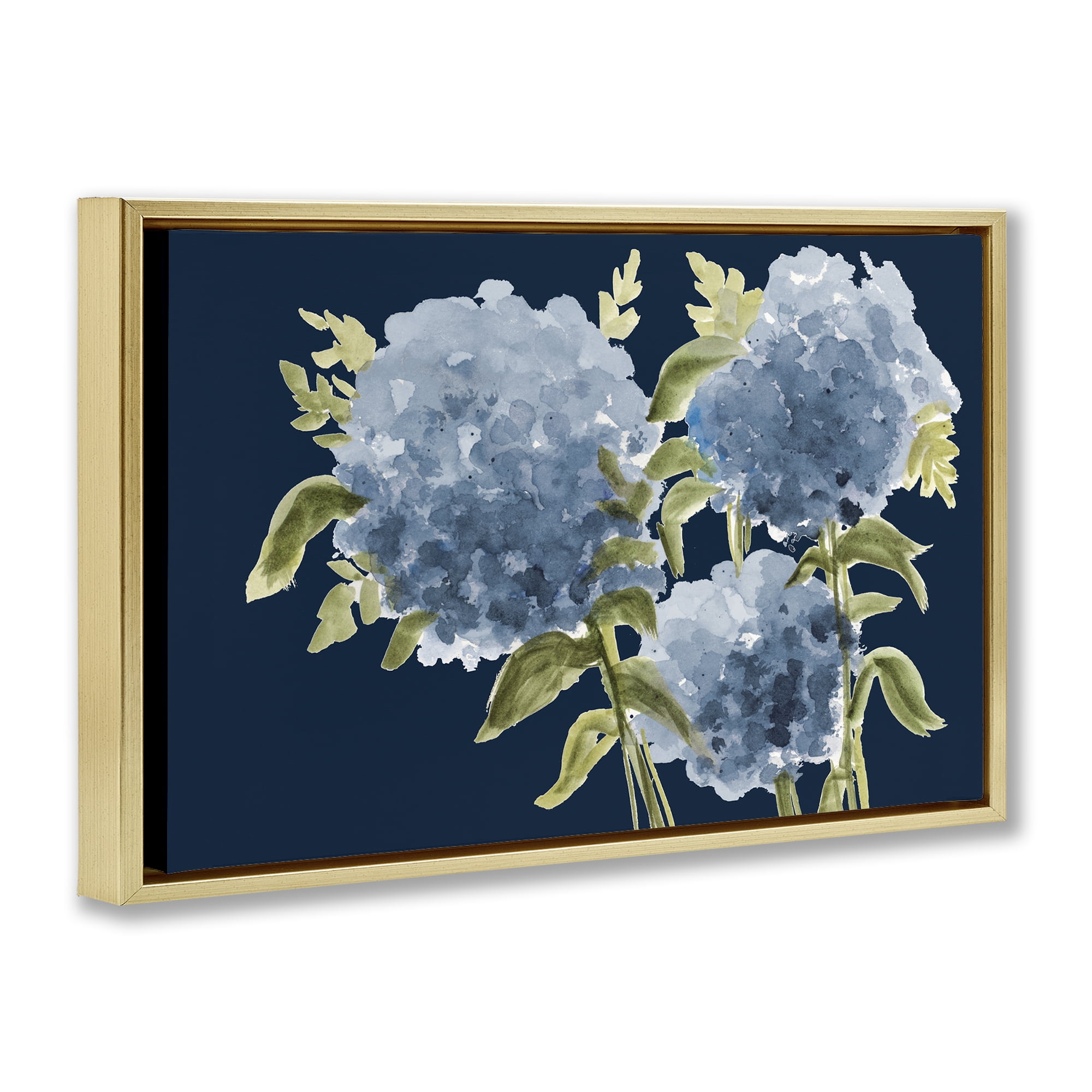 Stupell Industries Blue Hydrangeas on Indigo Gold Framed Floater Canvas Wall Art, design by Janice Gaynor