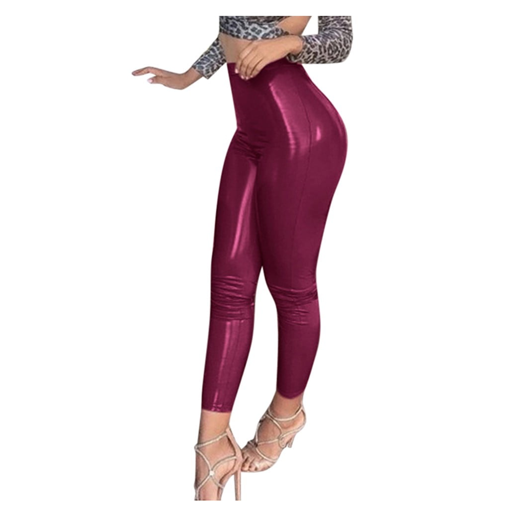 purple leather leggings
