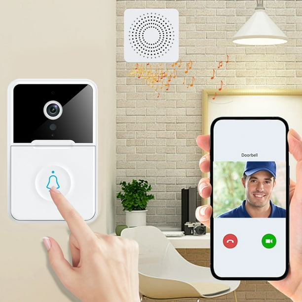 XWSHYW Seguridad Timbre de Vídeo Inalámbrico Inteligente Control Remoto, Timbre Visual Inteligente, Intercomunicador Doméstico, Visión Nocturna Hd, Timbre de Seguridad Recargable con Wifi