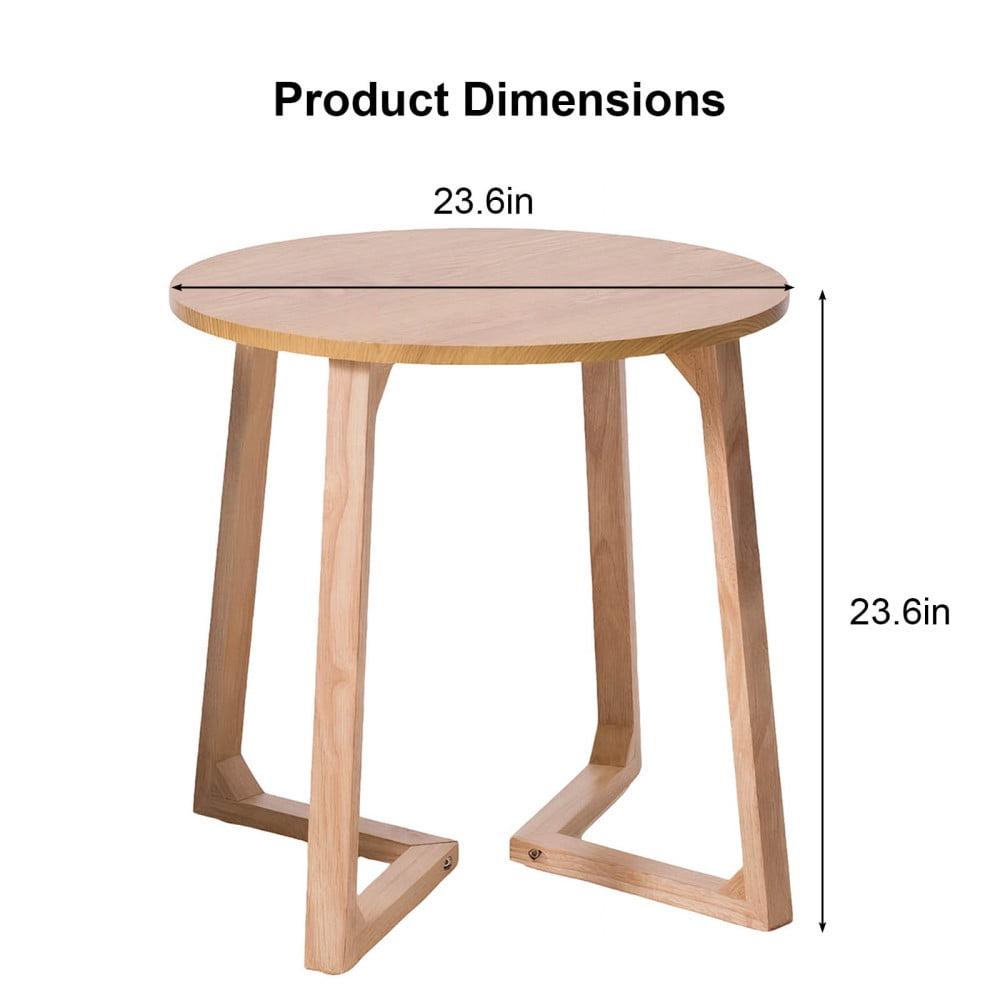 24" Round End Table, Mid Century Modern Solid Wood Sofa Side Table with V-Shaped Legs, Small Coffee Table for Small Space Living Room, Nightstand for Bedroom, Natural