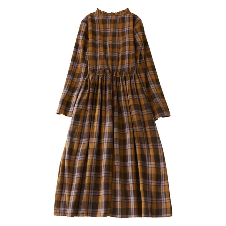 Odeerbi Cotton Linen Dress for Women Tunic Waist Lace Up Mid Length Plaid Dress Summer Breathable Comfortable Retro Dress Coffee - Walmart.com Odeerbi Cotton Linen Dress for Women Tunic Waist Lace Up Mid Length Plaid Dress Summer Breathable Comfortable Retro Dress Coffee - Walmart.com