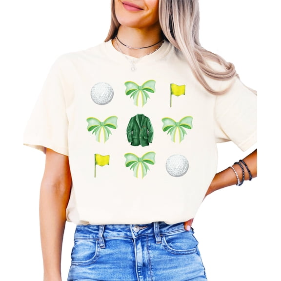 Golf Tournament Shirt for Women & Teens Green Golf Coquette Bows and Flags Tee Ivory Shirt Adult 2X-Large