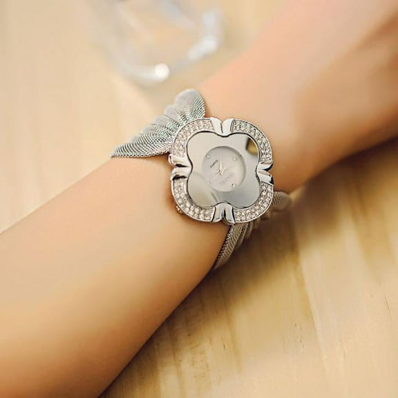 Jewelry On Clearance Lady Diamond Bracelet Watch Mirror Luxury Quartz Watch Silver