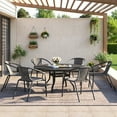 thumbnail image 6 of ELPOSUN 7-Piece Outdoor Patio Dining Set, Patio Dining Chairs & 51.1” Large Round Dining Table with Umbrella Hole, Steel Frame & Rattan Seat, Black/Gray, 6 of 7