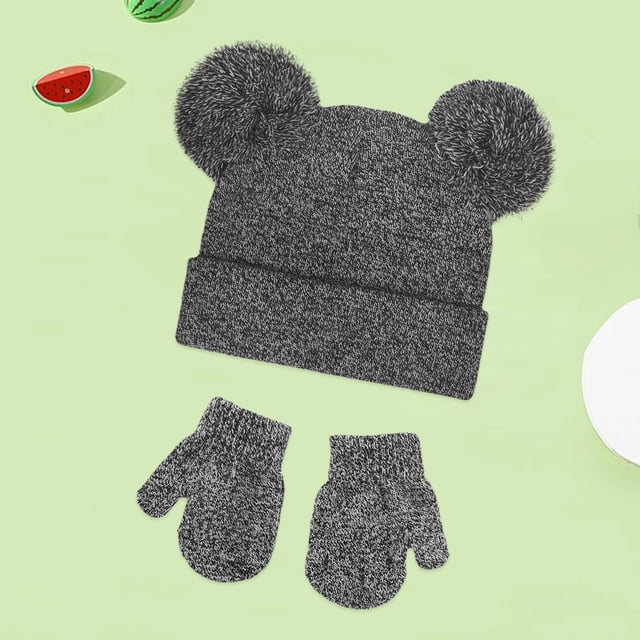 Chapeaux pour Bébé Tricotés, Bonnet d'Hiver Double Pompon pour Tout-Petit
