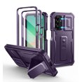 thumbnail image 1 of Dexnor pour Samsung Galaxy A26 5G Étui de Téléphone, [2 Cadres avant] [Couvercle Coulissant d'Appareil Photo Intégré et Support] Protection Robuste de Qualité Militaire Étui Antichoc avec Protecteur d'Écran, 6,7 Pouces Violet, 1 of 7