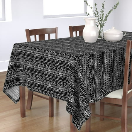 

Cotton Sateen Tablecloth 70 x 120 - Boho Stripe Black White Geometric Drawn Graphic Print Custom Table Linens by Spoonflower