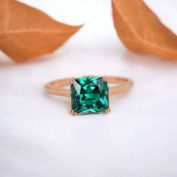DBESTSTUDIOS 5 MM / 1 CT Princess Cut Emerald Wedding Ring Bridal Solitaire Stacking Ring May Birthstone Gift For Mom