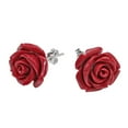 thumbnail image 2 of Pretty Blooming Carved Red Rose .925 Silver Earrings, 2 of 4