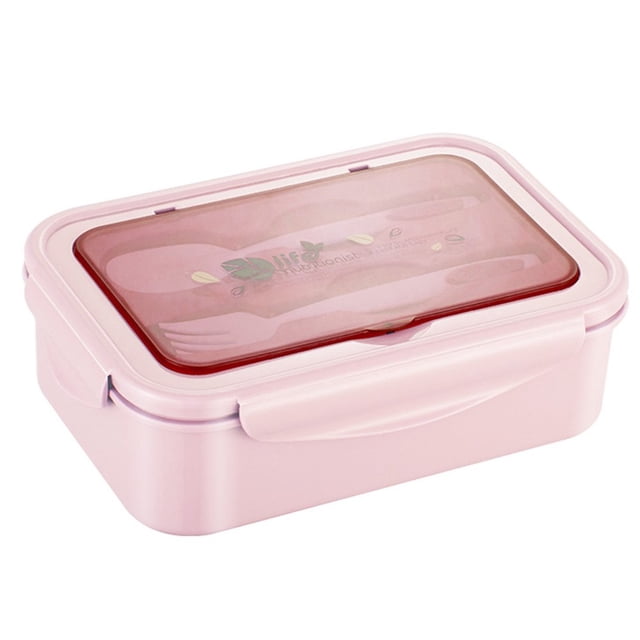 Bento Lunch Box Set Plastic Leak-proof Meal Food Container Spoon Fork for Adults Kids Khaki
