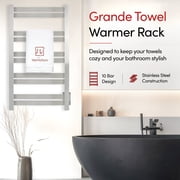 Heated Towel Warmer for Bathroom - Brushed Towel Warmer Rack, Wall-Mounted Heated Towel Rack and Dryer with 10 Stainless Steel Bars, Hardwired Electric Bath Towel Heater 120V, Grande
