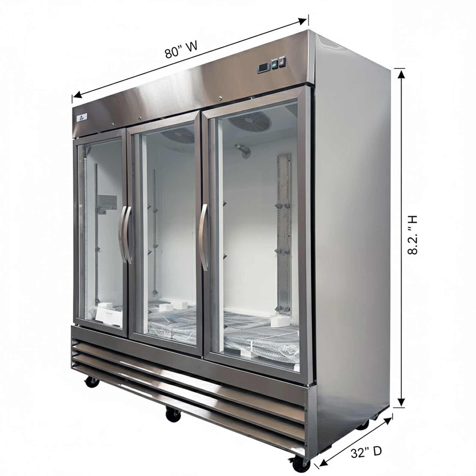 80” NSF Certified 3-Glass-Door Commercial Freezer | Stainless Steel | Bottom-Mount Compressor | –8°F to 0°F | LED Interior Lighting | R290 Eco Refrigerant | ETL & NSF Certified
