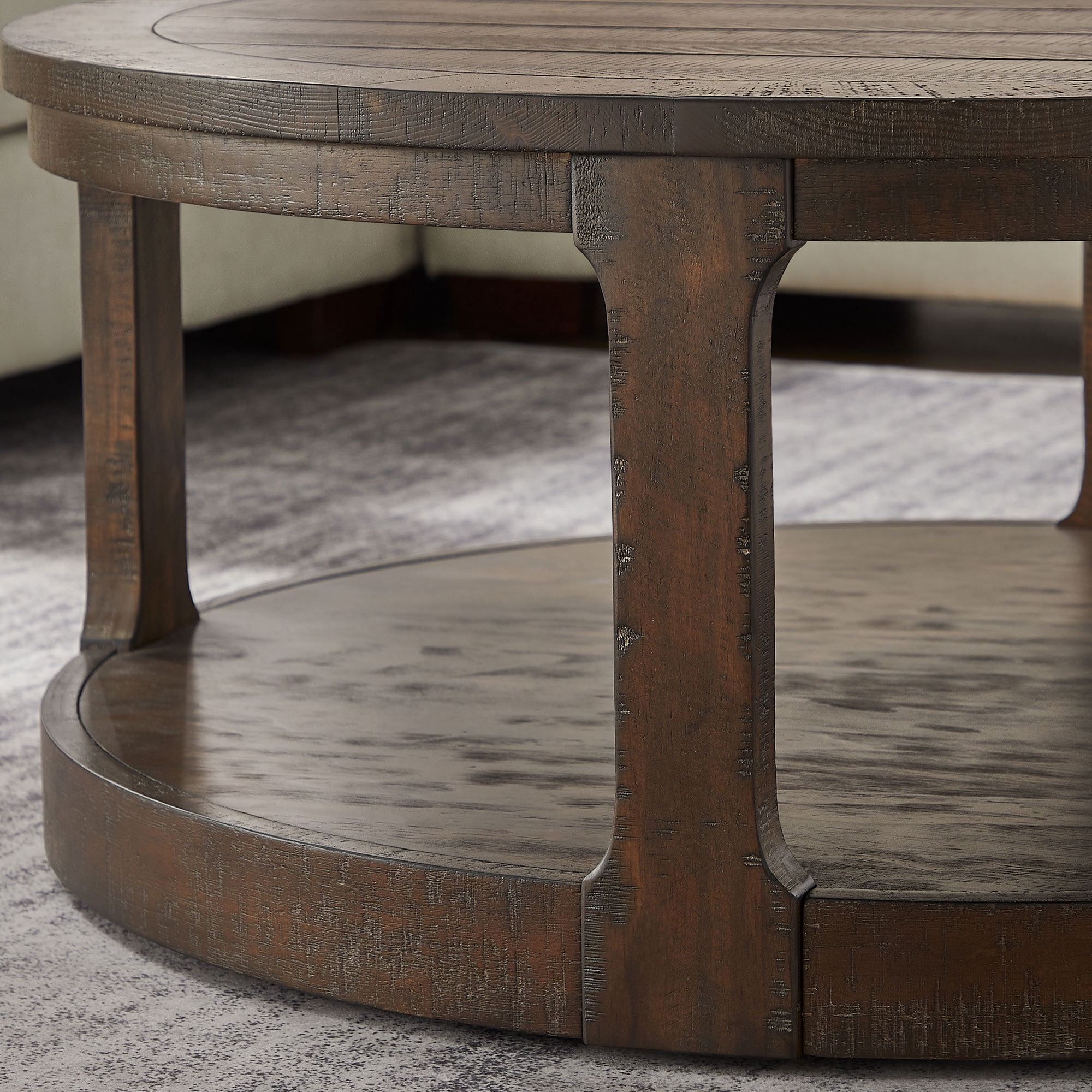 Kevinplus 40“ Mid Century 2 Tier Round Wooden Center Coffee Table with Wheels for living Room, Office, Apartment,Brown