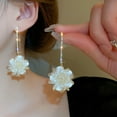 thumbnail image 4 of Grofry 1 Pair Women Hanging Earrings Shell Flower Shape Rhinestone Decor Linear Tassel Long Dangle Earrings Prom Party Bride Wedding Ear Jewelry, 4 of 7