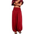 thumbnail image 3 of KLHDSF Pants For Women Casual High Waisted Solid Harem Pants Drawstring Loose Fit Summer Trousers Red L, 3 of 7