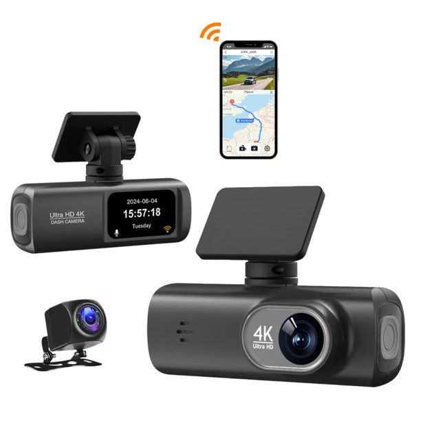 Grabadora de conducción con lente 4K, WiFi, grabación frontal y trasera, pantalla de 1,47 pulgadas, alta definición, gran angular, visión nocturna, detección de movimiento, cámara de tablero de plásti
