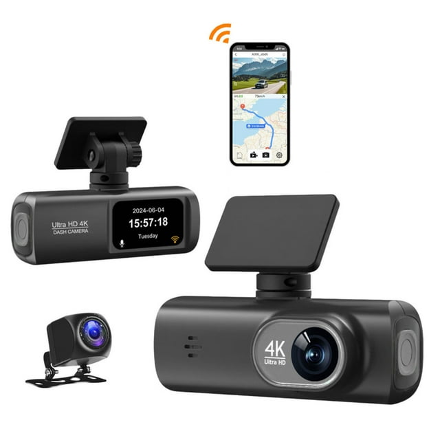 Jiaeri 4K Dash Cam Front and Rear, WiFi Car Camera with Night Vision, G-Sensor, Loop Recording, Motion Detection, Parking Monitor, 140° Wide Angle