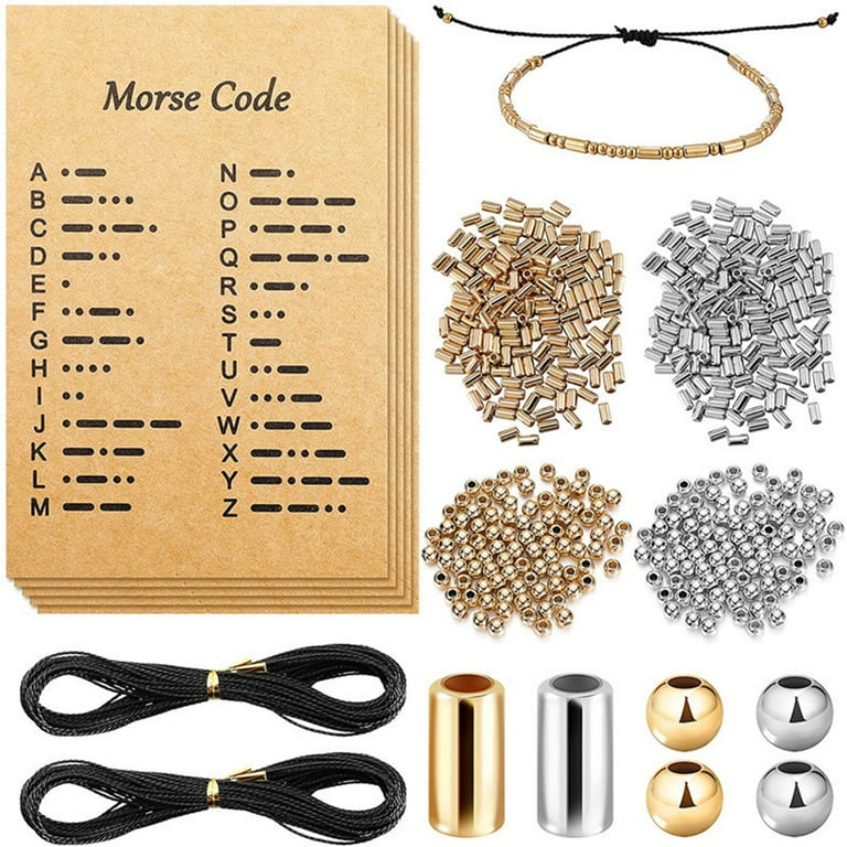 DIY Morse Code Bracelet Making Kit 400 Round Spacer Beads 400 Long Tube  Beads 20 Morse Code Decoding Card 1Roll Wax Line