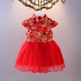 thumbnail image 1 of Vestido de niña de otoño, estilo chino para niñas pequeñas y medianas, vestido de año para niñas pequeñas, vestido de princesa Cheongsam con velo de ponte, 1 of 6