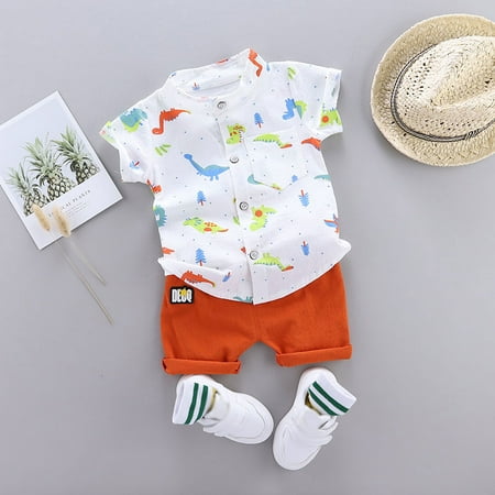 

Patpat Baby Dinosaur Print White Short-sleeve Shirt and Pants Set