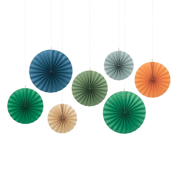 Dinosaur-Themed Hanging Paper Fan Party Decorations, Multicolor, Assorted Sizes, 7 Count, by Way To Celebrate