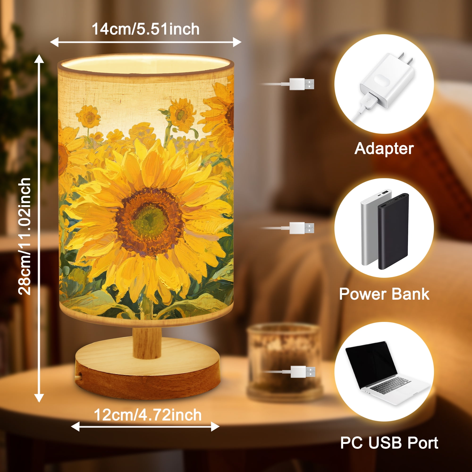 Sunflower Table Lamp - USB Adjustable Brightness Night Light, Ideal Mother’s Day Christmas Birthday Gifts for Women Mom Grandma Teacher, Bedroom Desk Decor