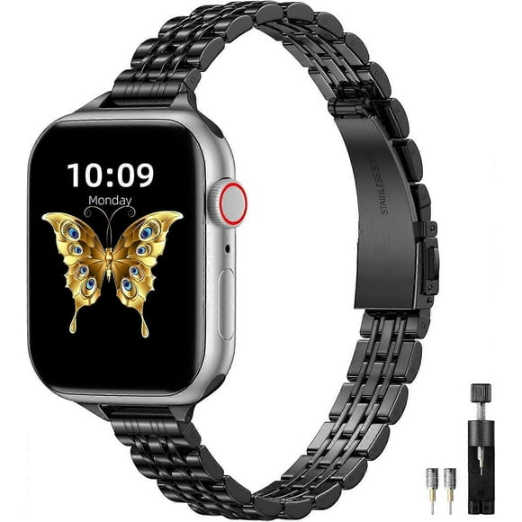 Metal Straps Compatible with Apple Watch 42mm 44mm 45mm 49mm,Adjustable for iWatch Series 9 8 7 6 5 4 3 2 1 SE 2/1 Ultra 2/1,Black