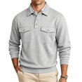 thumbnail image 2 of JULMCOMO Polo Shirts for Men Button Collared Casual Workwear Style Long Sleeve Shirts Regular Fit Work Tops with Chest Pockets Light Gray XL, 2 of 7