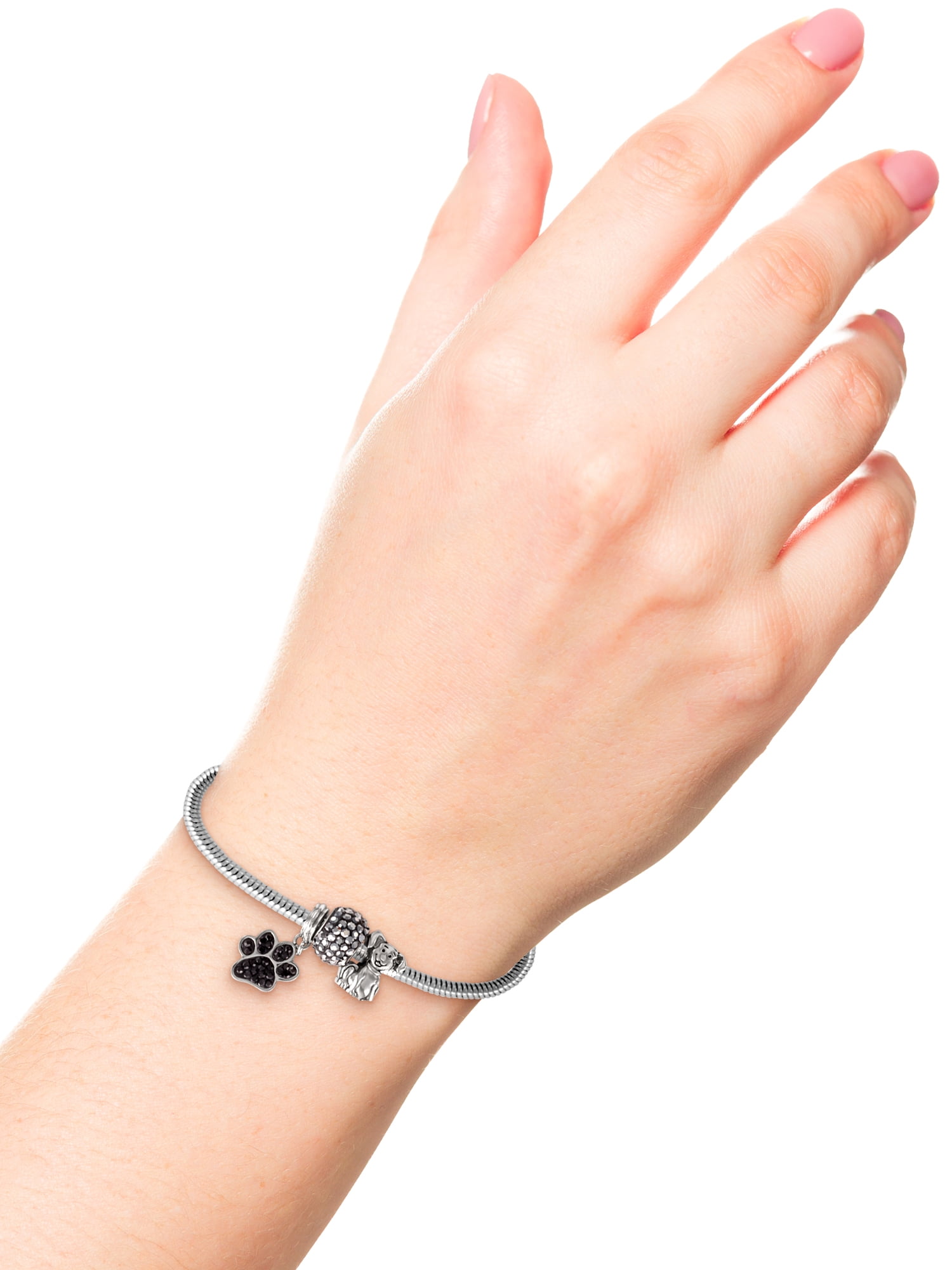 Connections from Hallmark Women's Crystal Stainless Steel Dog Bead Charm Bracelet, 7.25"