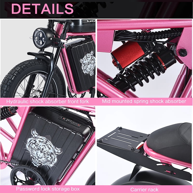AKEZ Electric Bike for Adult, Moped Style Ebike, 48V 26Ah Removable Battery, 20" Tires Dirt Bike, Electric Motorcycle