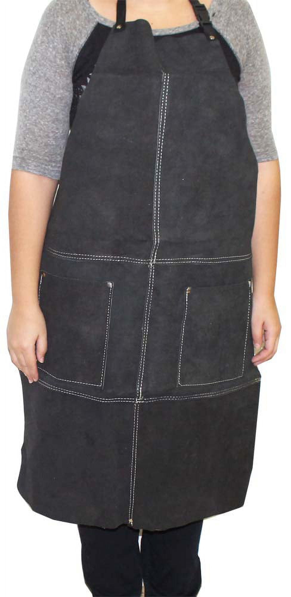 DAB Genuine Suede Leather Bib Apron | 36" (91.4 cm) Adjustable Length | Spark & Liquid Repellent | 2 Rivet-Reinforced Pockets 7.5" x 6.5" (19 x 16.5 cm) | Ideal for Warehouse & Dock Workers