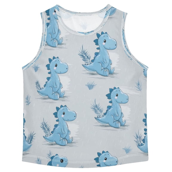 Boys Athletic Quick Dry Tank Tops Boys' Sleeveless T-Shirts Kids Running Vest Cartoon Blue Dinosaurs 3T