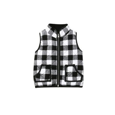 

Toddler Baby Girl Boy Quilted Jacket Vest Kids Plaid Sleeveless Waistcoat Christmas Winter Warm Outwear with Zipper and Pockets