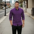 thumbnail image 7 of Mens Purple Dress Shirts Long Sleeve Casual Solid Wedding Dating Button Down Shirt with Pocket 3XL, 7 of 7